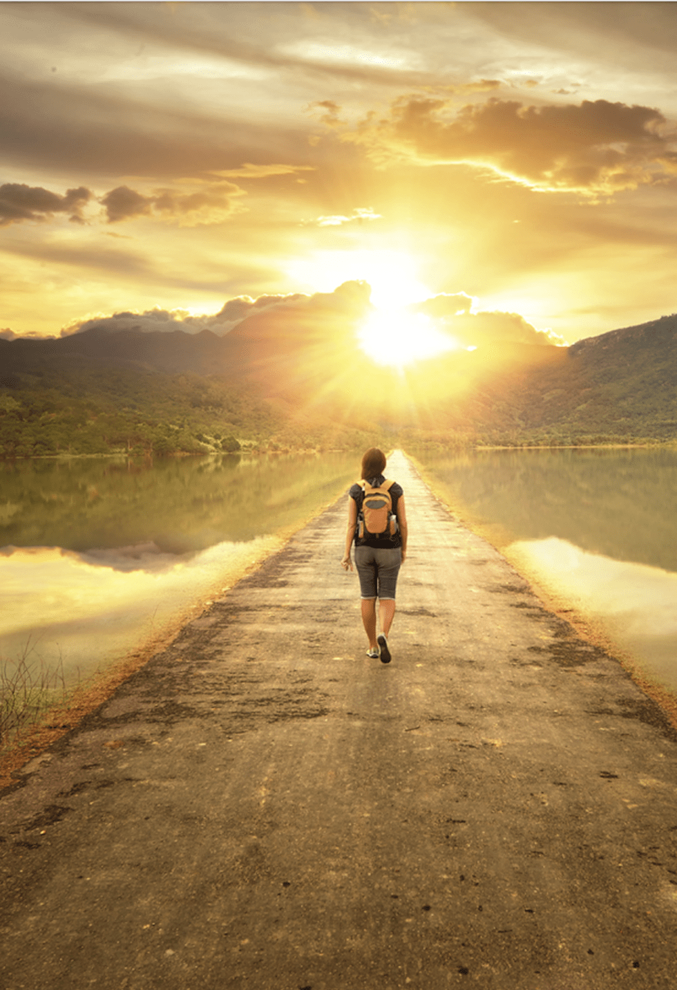 woman walking down path